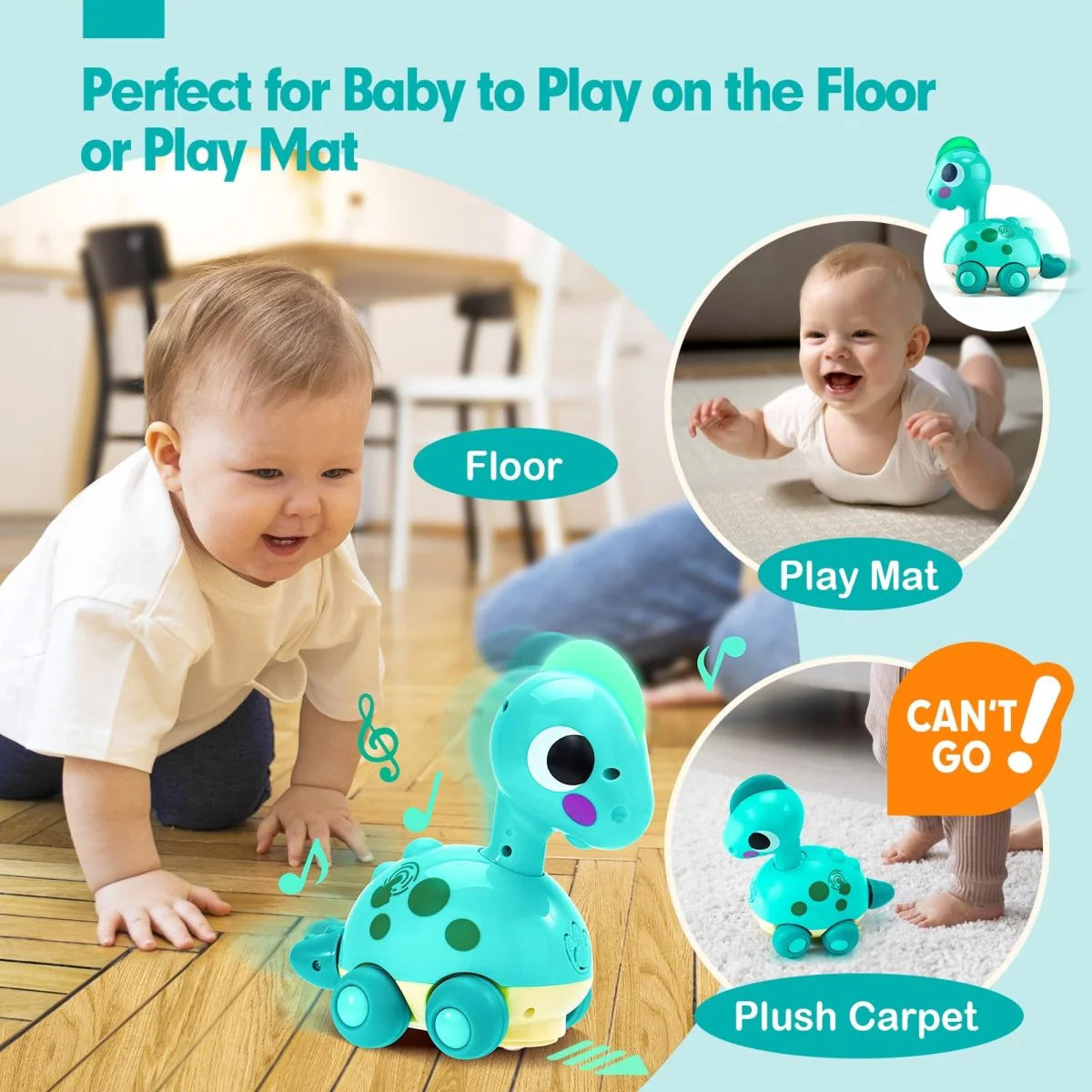 Montessori Musical Crawling Dinosaur Toy Toddlers with Lights Sounds