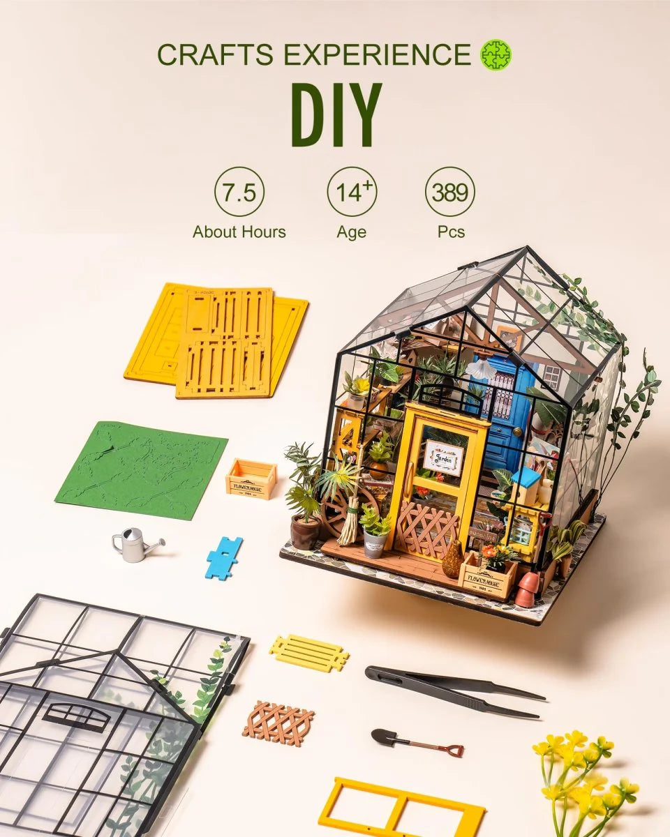 Miniature Greenhouse Kit with Lights, Book Nook Craft for Adults